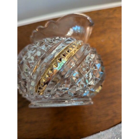 Brilliant Cut Glass/Crystal Creamer Gold Detail Diamond Star Pattern Scalloped - Picture 5 of 8